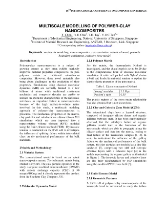 MULTISCALE MODELLING OF POLYMER-CLAY NANOCOMPOSITES Y. Chen 1 , Y.H.Chia 2 , T.E. Tay 1 , V.B.C.Tan