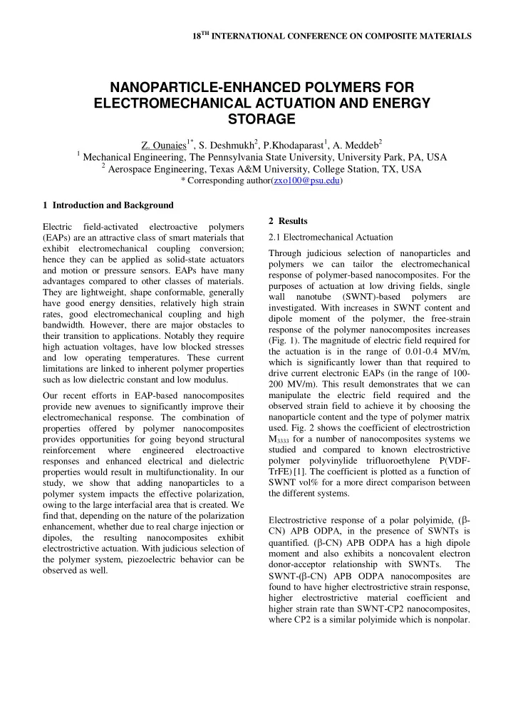 nanoparticle enhanced polymers for electromechanical