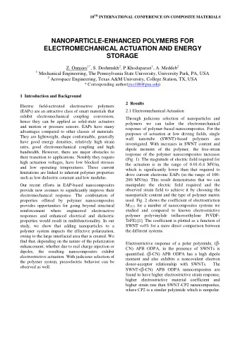 NANOPARTICLE-ENHANCED POLYMERS FOR  ELECTROMECHANICAL ACTUATION AND ENERGY  STORAGE Z. Ounaies 1* ,