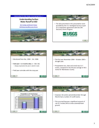 Data Understanding Surface Water Runoff at SED  The data presented in this presentation were