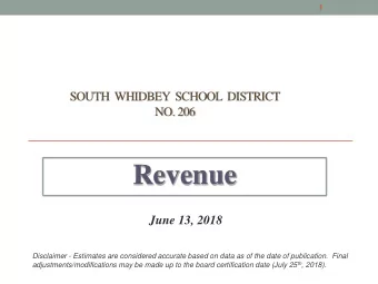 June 13, 2018  Disclaimer - Estimates are considered accurate based on data as of the date of