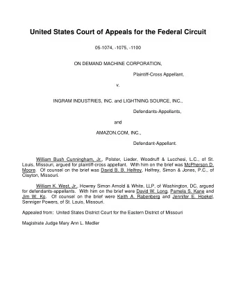 United States Court of Appeals for the Federal Circuit  05-1074, -1075, -1100  ON DEMAND MACHINE
