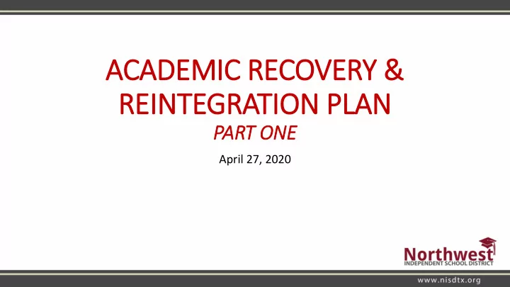 academic recovery reintegration plan