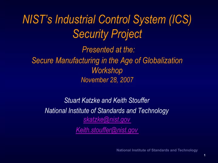 nist s industrial control system ics security project
