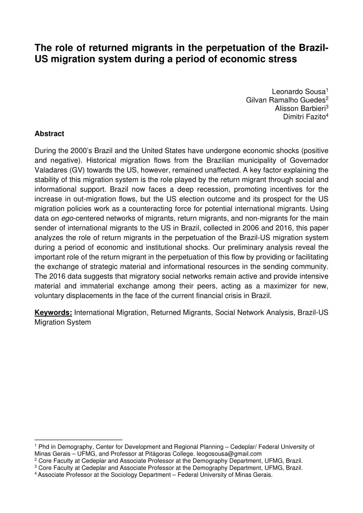the role of returned migrants in the perpetuation of the