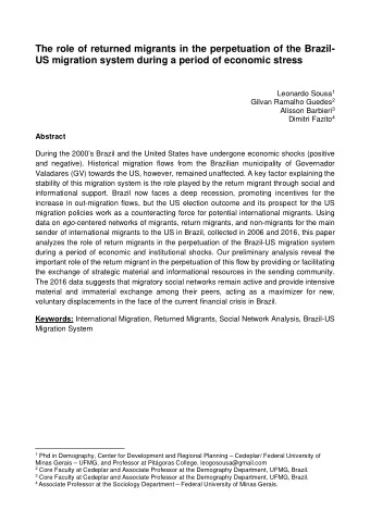 The role of returned migrants in the perpetuation of the Brazil-  US migration system during a