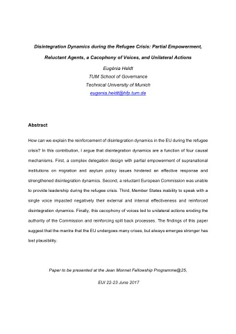 Disintegration Dynamics during the Refugee Crisis: Partial Empowerment,  Reluctant Agents, a