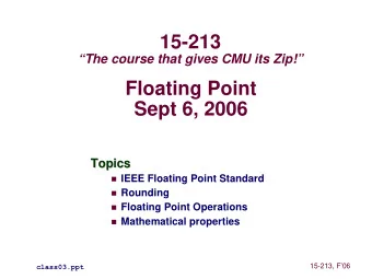 15-213  The course that gives CMU its Zip!  Floating Point  Sept 6, 2006  Topics  Topics