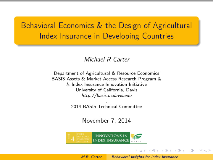 behavioral economics amp the design of agricultural index