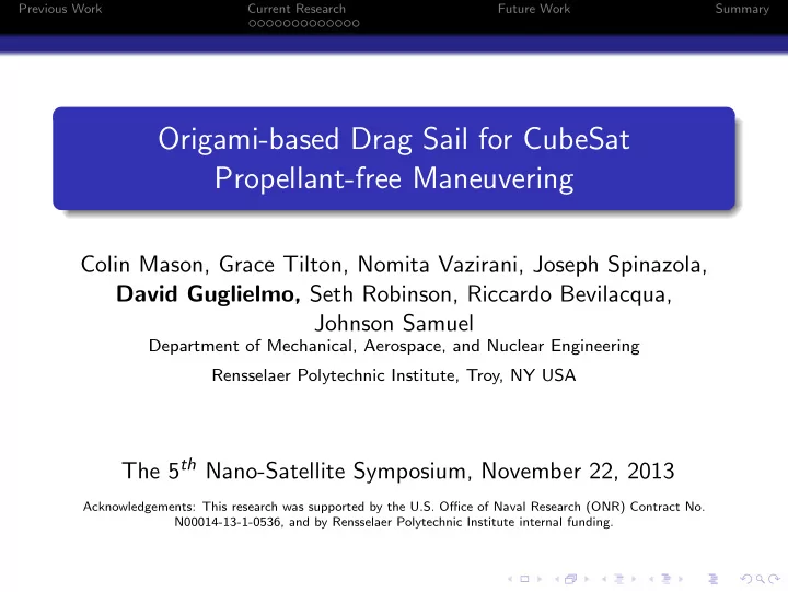 origami based drag sail for cubesat propellant free