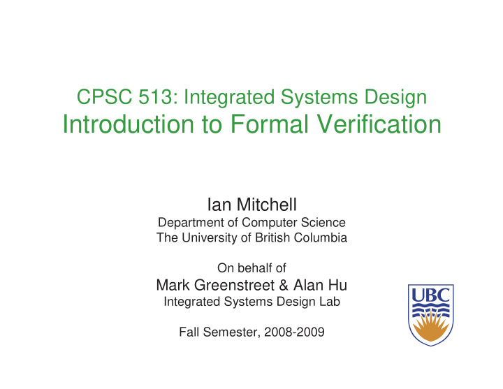 introduction to formal verification