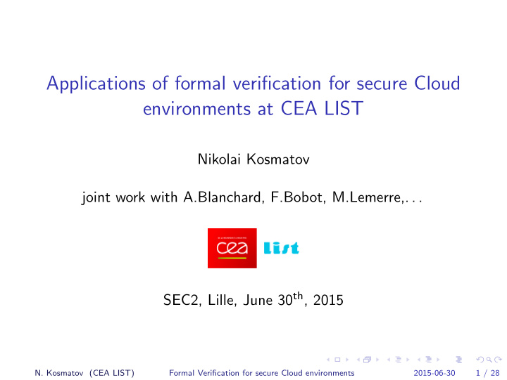 applications of formal verification for secure cloud