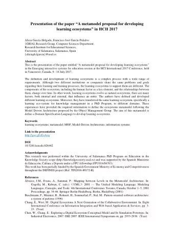 Presentation of the paper  A metamodel proposal for developing learning ecosystems  in HCII