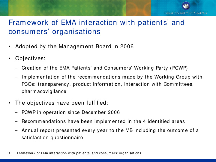 framework of ema interaction with patients and consumers