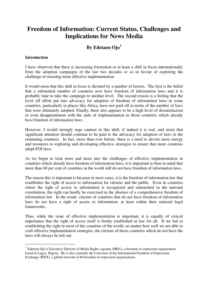 freedom of information current status challenges and