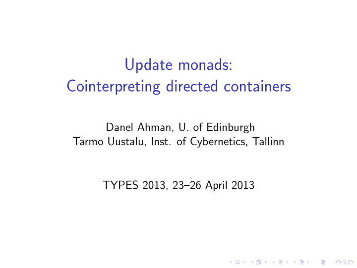 update monads cointerpreting directed containers