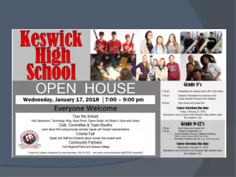 Grade 8 Course Selection  and Open House 7:00  9:00 pm  Keswick High School  Administration