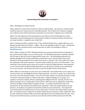 Student Billing SOAR Presentation Transcription  Slide 1: Managing your student Account Slide 2: