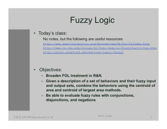 Fuzzy Logic  Todays class:  No notes, but the following are useful resources: