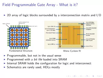 Field Programmable Gate Array - What is it?  2D array of logic blocks surrounded by a