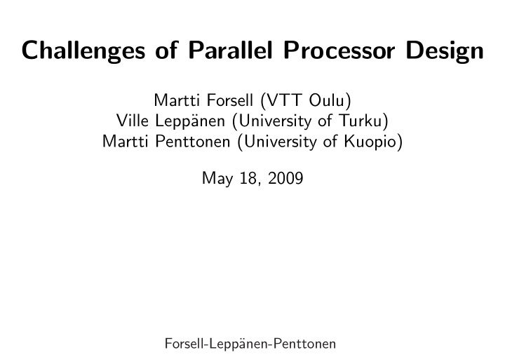 challenges of parallel processor design