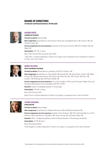 BOARD OF DIRECTORS  of Industrial and Financial Systems, IFS AB (publ)  ANDERS BS  CHAIRMAN OF