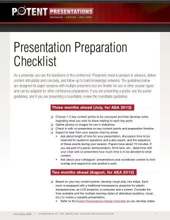 Presentation Preparation  Checklist  As a presenter, you are the backbone of the conference.