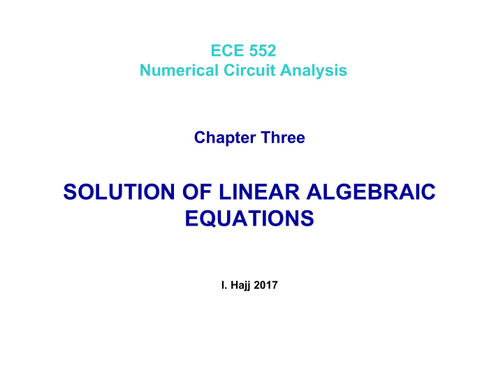 solution of linear algebraic equations