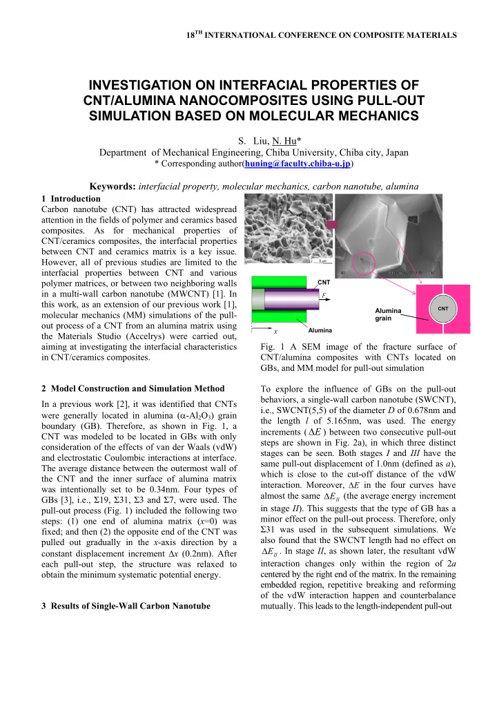 investigation on interfacial properties of cnt alumina