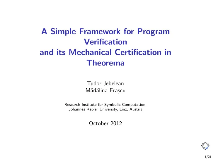 a simple framework for program verification and its