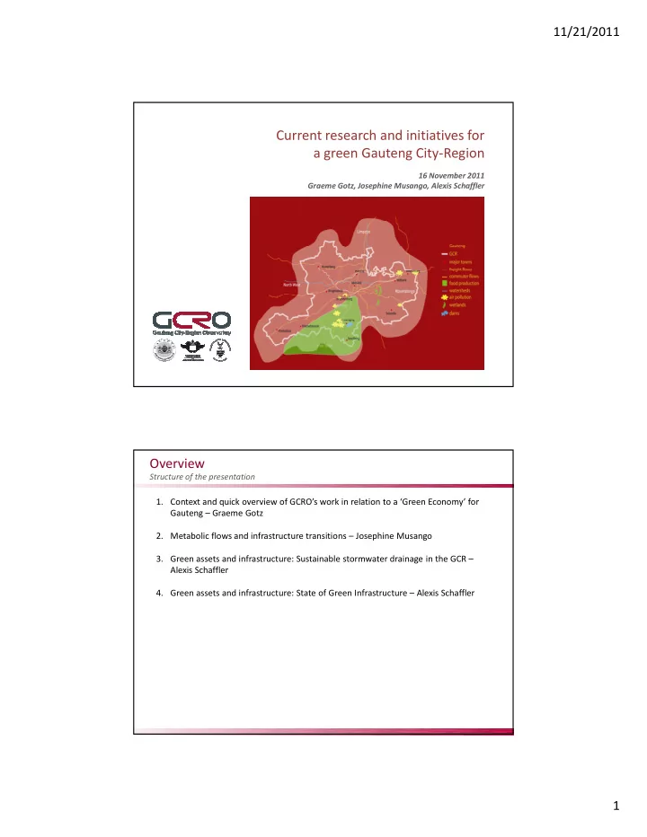 current research and initiatives for a green gauteng city