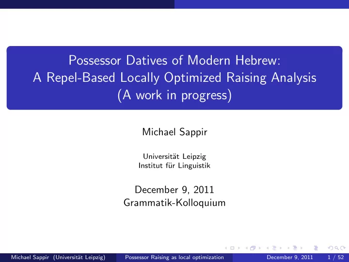 possessor datives of modern hebrew a repel based locally