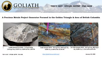 A Precious Metals Project Generator Focused in the Golden Triangle &amp; Area of British Columbia