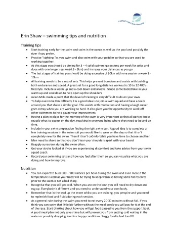 Erin Shaw  swimming tips and nutrition  Training tips   Start training early for the swim and