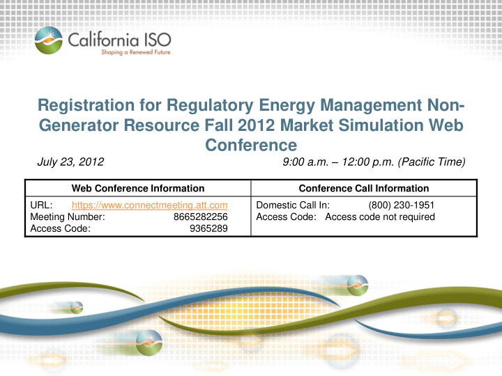 registration for regulatory energy management non