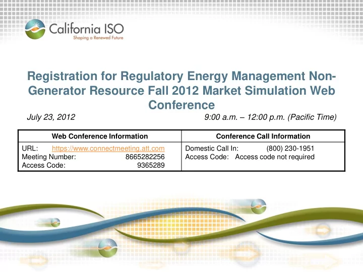 registration for regulatory energy management non