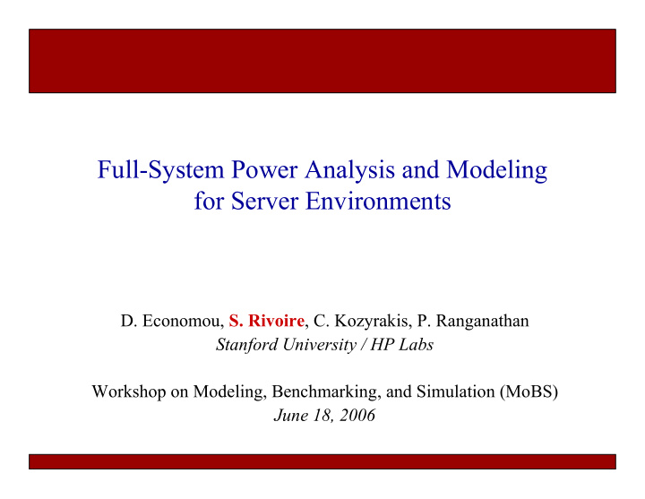 full system power analysis and modeling for server
