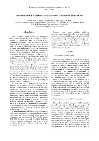 Implementation of Wall Steam Condensation in a Containment Analysis Code Jongtae Kim a  , Hyoung