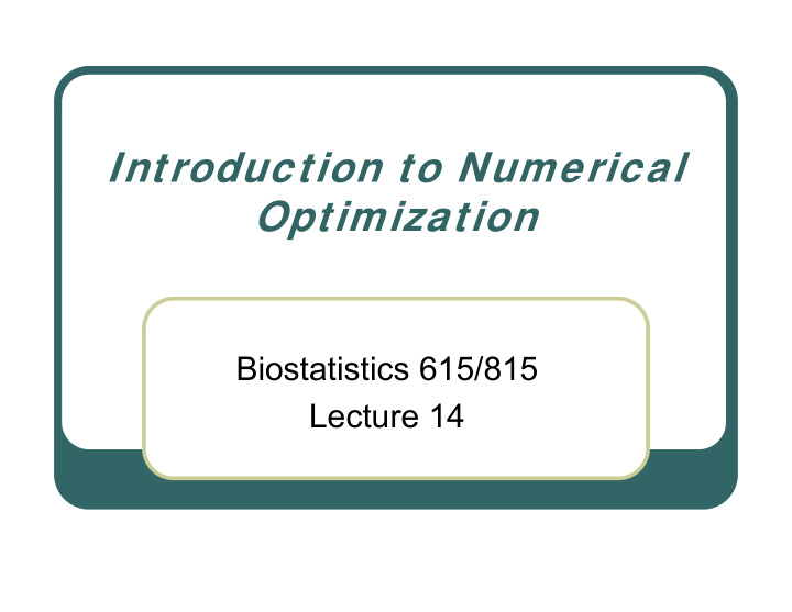 introduction to numerical optimization