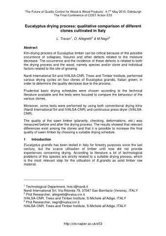 Eucalyptus drying process: qualitative comparison of different  clones cultivated in Italy L.