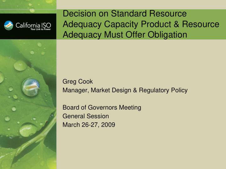 decision on standard resource adequacy capacity product