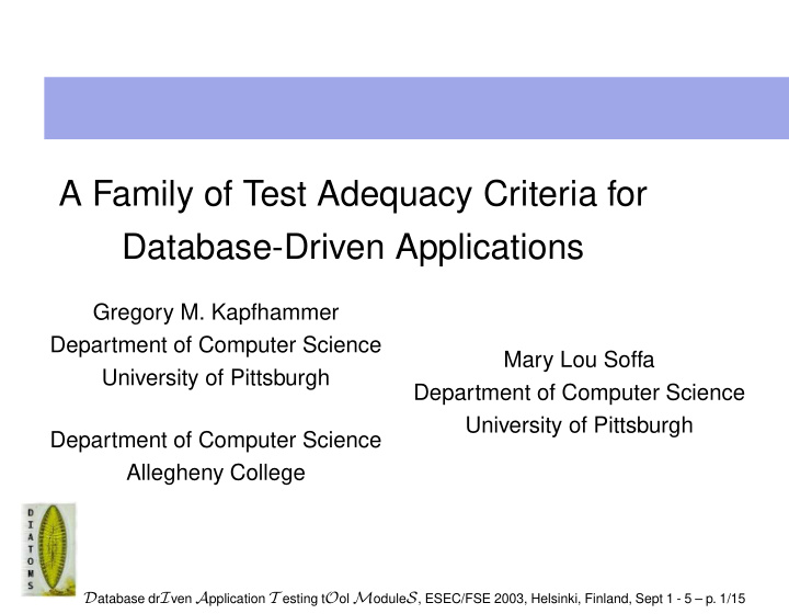 a family of test adequacy criteria for database driven