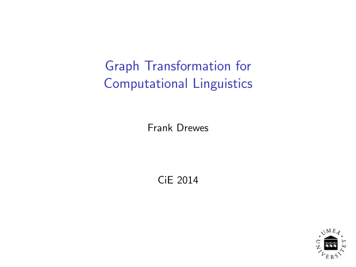 graph transformation for computational linguistics