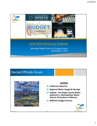 ELECTED OFFICIALS FORUM  Municipal Water District of Orange County  November 2, 2017  Elected