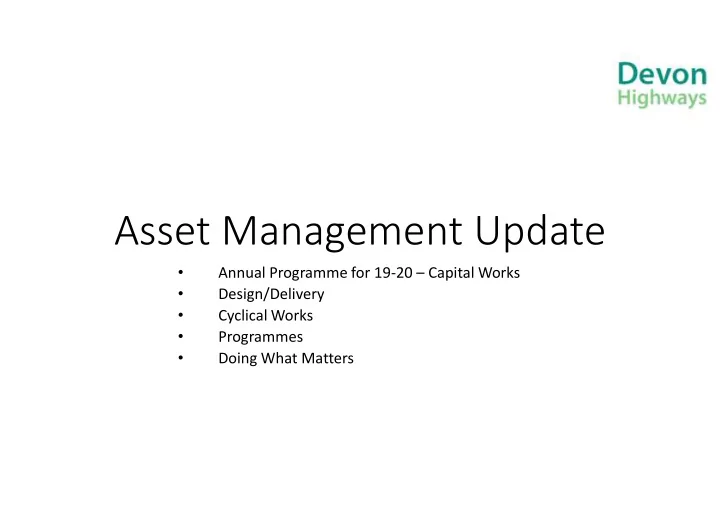 asset management update