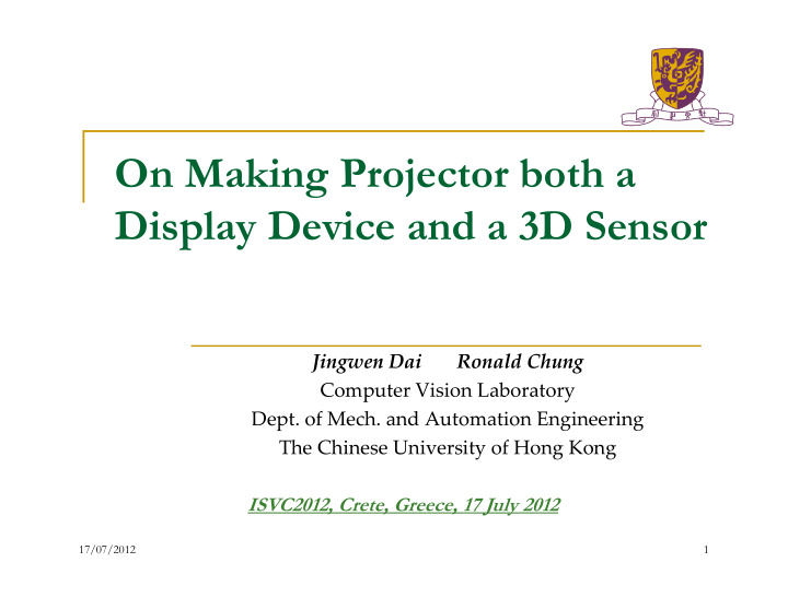 on making projector both a display device and a 3d sensor