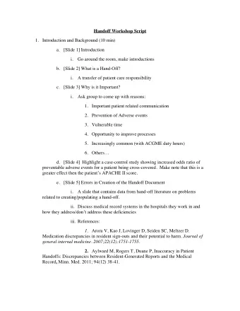 Handoff Workshop Script 1. Introduction and Background (10 min) a. [Slide 1] Introduction i. Go
