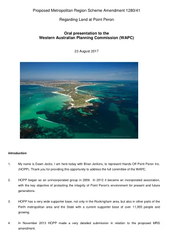 Proposed Metropolitan Region Scheme Amendment 1280/41  Regarding Land at Point Peron  Oral