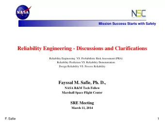 Reliability Engineering - Discussions and Clarifications  Reliability Engineering  VS.
