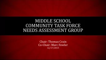 NEEDS ASSESSMENT GROUP  Chair: Thomas Crain  Co-Chair: Marc Fowler  12/17/2015  AREAS OF FOCUS